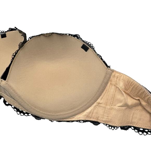 Victoria’s Secret 34D Very Sexy Strapless Black & Gold Lace Bra - Picture 4 of 6